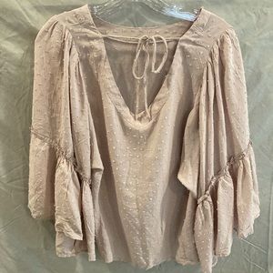 Light pink Swiss dot ruffle blouse